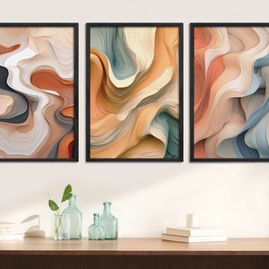 Abstract Tryptic Wall Art Set of 3, Colorful Wall Art, Printable Wall Oil Art, Abstract Print Set Large Wall, Above Bed Decor, Triptych Art