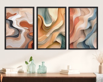 Abstract Tryptic Wall Art Set of 3, Colorful Wall Art, Printable Wall Oil Art, Abstract Print Set Large Wall, Above Bed Decor, Triptych Art