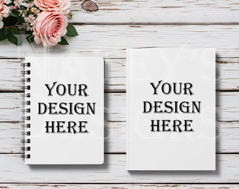 Hardcover And Spiral Notebook Dual Mockup, Journal Mockup, Notebook Mock-Up, Hardcover Journal Mockup, Template Mock-up, Digital Download