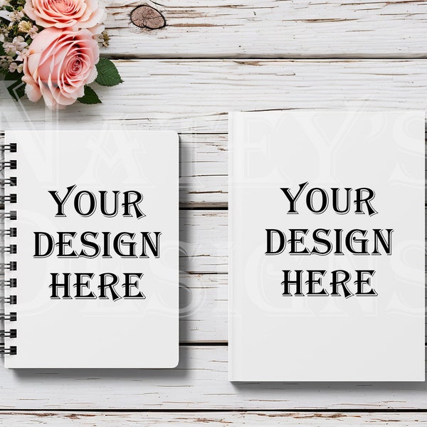 Hardcover And Spiral Notebook Dual Mockup, Journal Mockup, Notebook Mock-Up, Hardcover Journal Mockup, Template Mock-up, Digital Download