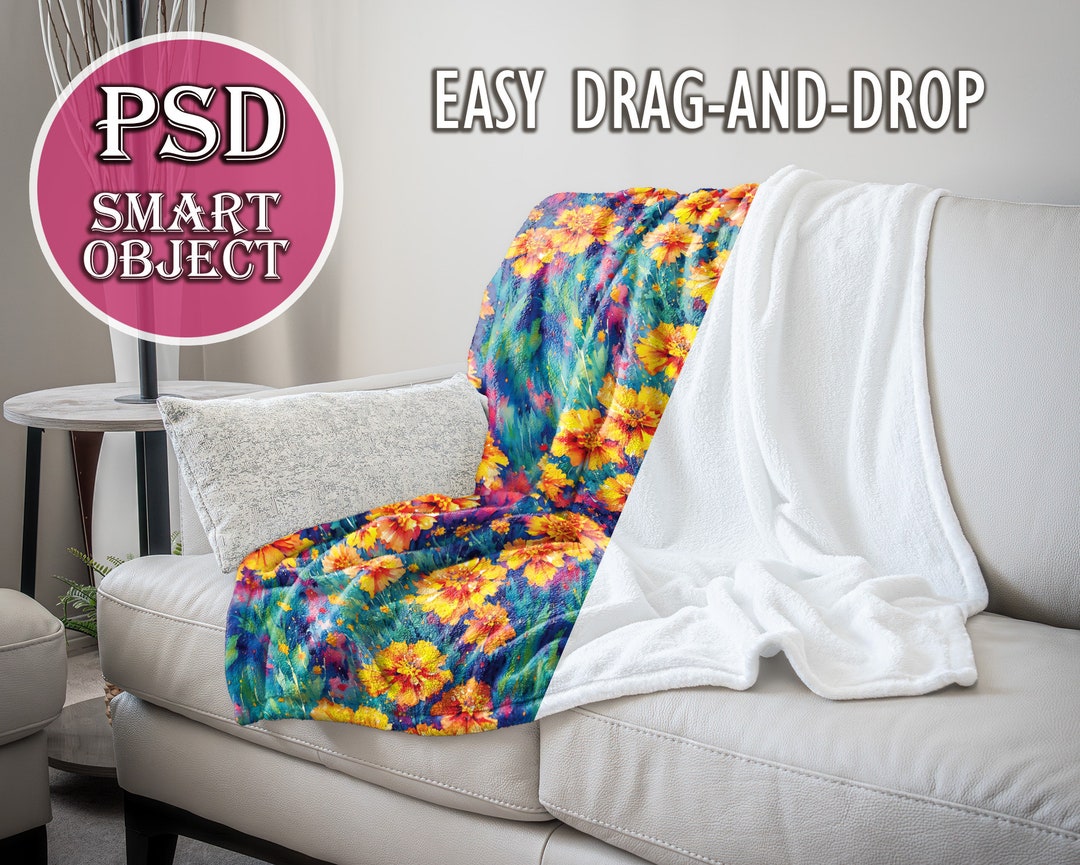 Velveteen Plush Blanket 50x60 Mockup, PSD Smart Object, Printify