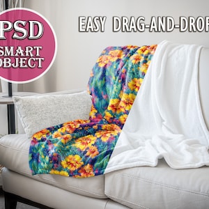 Velveteen Plush Blanket 50x60 Mockup, PSD Smart Object, Printify Blanket Mock, Minky Blanket Mockup, Drag and Drop Your Design