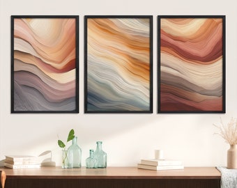 Abstract Tryptic Wall Art Set van 3, Kleurrijke Wall Art, Afdrukbare Wall Oil Art, Abstract Print Set Grote Muur, Boven Bed Decor, Drieluik Kunst