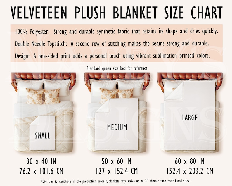 Velveteen Plush Blanket Size Chart Printify Blanket Size Etsy