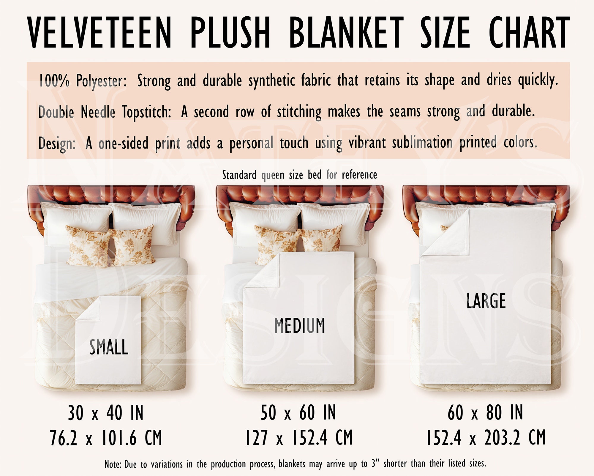 Velveteen Plush Blanket Size Chart Printify Blanket Size - Etsy