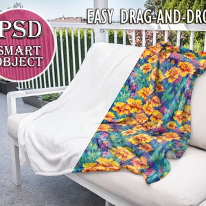 Velveteen Plush Blanket 50x60 Mockup, PSD Smart Object, Printify Blanket Mock, Minky Blanket Mockup, Drag and Drop Your Design