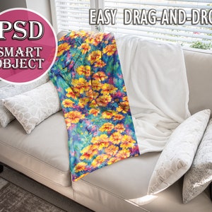Velveteen Plush Blanket 50x60 Mockup, PSD Smart Object, Printify Blanket Mock, Minky Blanket Mockup, Drag and Drop Your Design