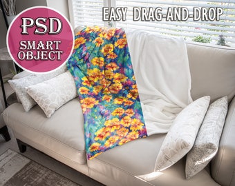 Kocyk pluszowy Velveteen 50x60 Mockup, Obiekt inteligentny PSD, Makieta koca Printify, Makieta koca Minky, Przeciągnij i upuść swój projekt