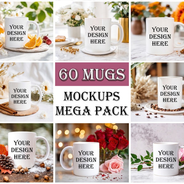 60 Mug Mockups Mega Pack - Modern Styled Coffee Cup Mockups, Digital Download