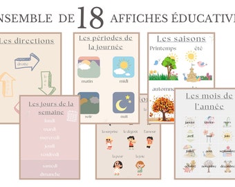 18 EDUCATIEVE POSTERS - voor kinderen en peuters, leerposter, school en kleuterschool, montessorischool