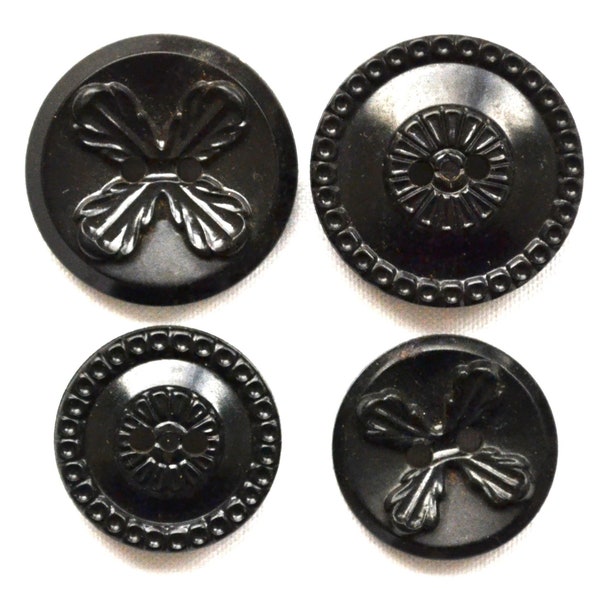 10 Vintage 2-Sided Black Molded Buttons, Matched Set, Large + Small | Sewing, Clothing, Throw Pillows, Junk Journal, Scrapbooking, Crafts