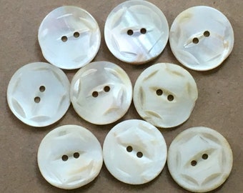 9 Vintage Carved Mother of Pearl Buttons, Natural Shell, Nacre, 2 Hole Sew Through | Sewing Dress Coat Sweater Pillow Quilt Duvet Tote Bag