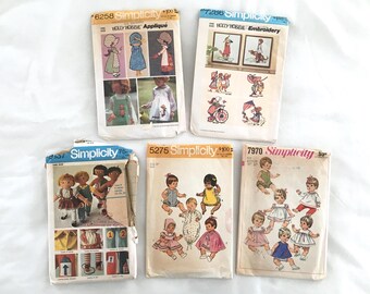 Vintage Simplicity Sewing Patterns for Dolls & Doll Clothes | Holly Hobbie, Rag Dolls, Baby Dolls | Appliques, Embroidery, Clothes, Outfits