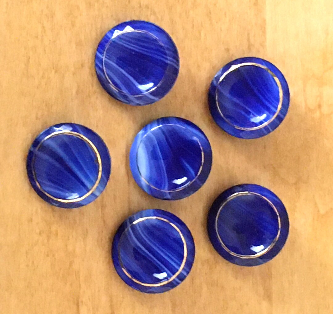 Lot De 6 Boutons Ronds En Jais Noir Facetté - Ancien - Occasion - Fabriqué En France