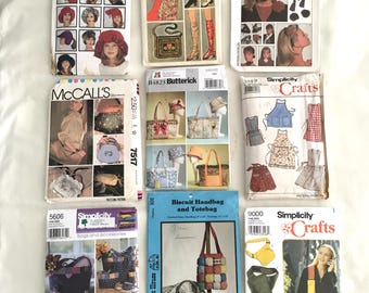 Vintage Sewing Patterns Simplicity McCalls Butterick | Aprons, Hats, Handbags, Purses, Totes, Hair Ties, Spats