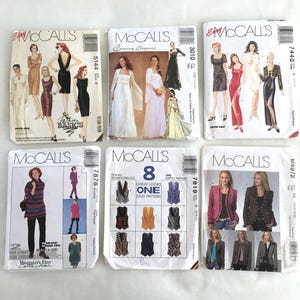 May include: Six different sewing patterns for women's clothing. The patterns are from McCall's and feature a variety of styles, including dresses, tops, jackets, and vests. The patterns are printed on white paper with black and red text.