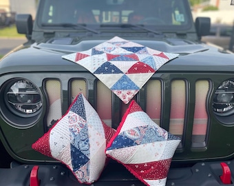 Red White & Blue Quilted Pillow Cover: Farmhouse Cottagecore Decor