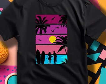 Retro Synthwave Inspired Beach Silhouette T-shirt