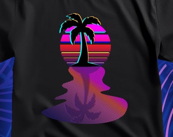 Synthwave inspiriertes Neon Sonnenuntergang T-Shirt