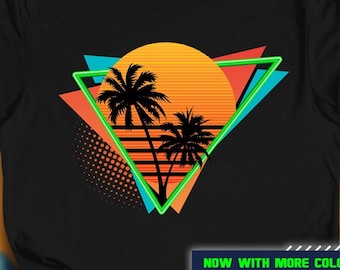 Retro Sunset Palms 80s Inspired T-Shirt - Unisex Tee