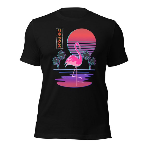Society6 iPhone4/4S,5用 After Dark Flamingo Party 80s Synthwave Wading Flamingo T-shirt - Etsy