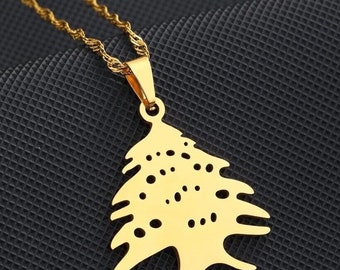Lebanon National Emblem Map Pendant Necklace , Lebanon Cedar Tree Necklace , The Cedar of Lebanon Necklace