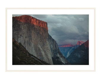 Tunnel View Sunset Yosemite Fine Art Photography Print - Last Light on El Capitan and Half Dome Wall Decor