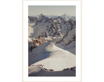 Skiers above Vallée Blanche Chamonix Fine Art Photography Print - Aiguille du Midi Mont Blanc Wall Decor