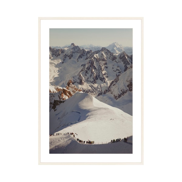 Skiers above Vallée Blanche Chamonix Fine Art Photography Print - Aiguille du Midi Mont Blanc Wall Decor