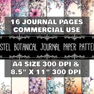 Journal numérique Botanical Pattern Téléchargement instantané Digital Journal Pastel Botanic Design Scrapbook Digital Botanical Pastel Journal Pattern
