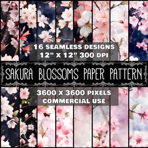 Digitales Papier Sakura Muster Sofortiger Download Nahtloses Digitales Kirschblüten Design Scrapbook Digitales Sakura Muster Sofortiger Download