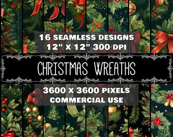 Christmas Digital Paper Wreaths Pattern Instant Download Seamless Christmas Wreaths Design Scrapbook Christmas Wreaths decoupage Wreaths Art