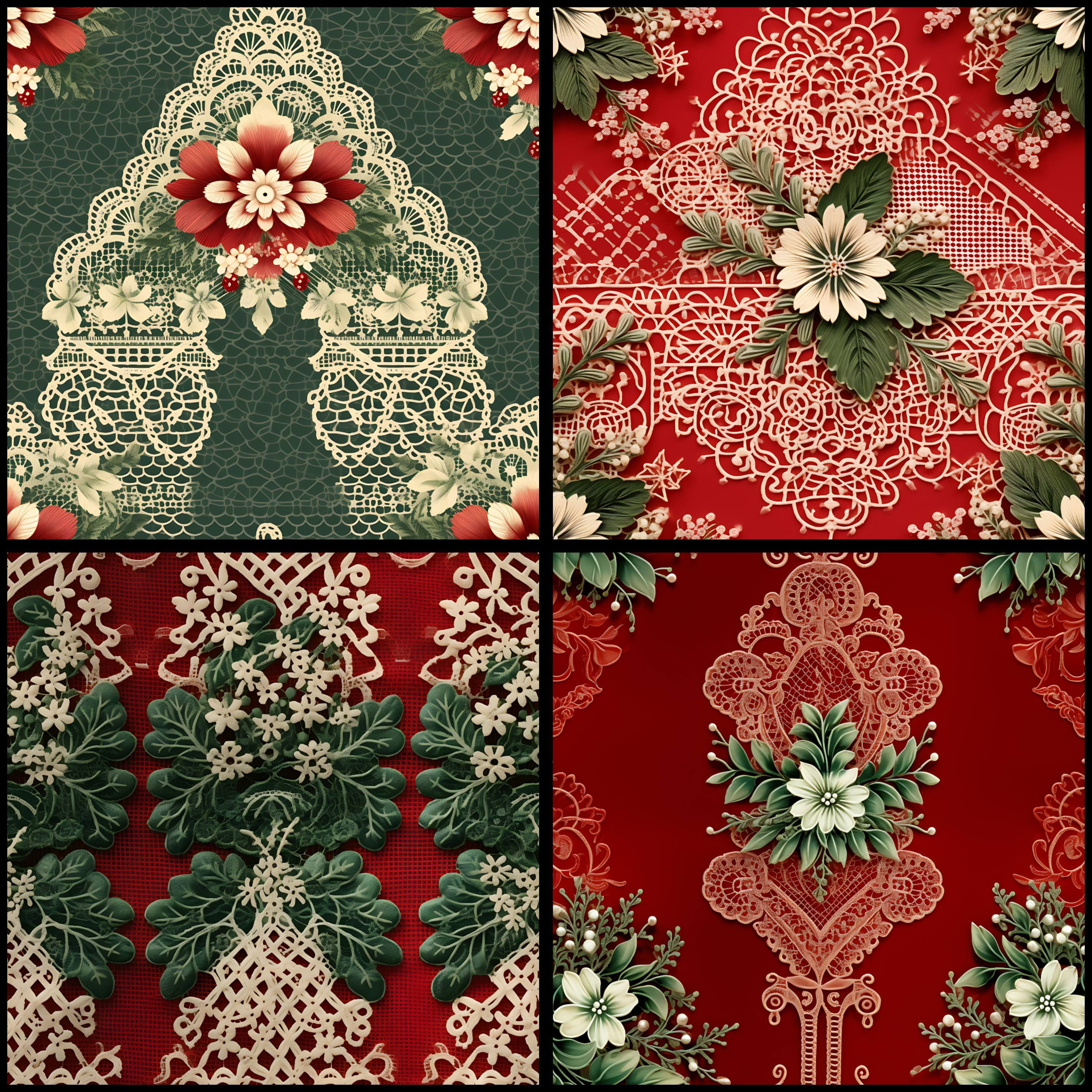 Christmas Digital Paper Lace Pattern Instant Download Seamless Digital