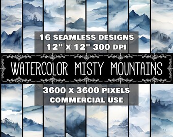 Digital Paper Mountain Pattern Instant Download Seamless Digital Misty Mountain Design Scrapbook Digital Watercolor Mountain Design Misty