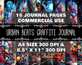Digital Journal Graffiti Pattern Instant Download Printable Journal Urban Design Scrapbook Printable Journal Graffiti Design Urban Beats Art