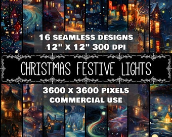 Christmas Digital Paper Lights Pattern Instant Download Seamless Christmas Lights Design Gift Wrap Christmas Village Lights Fabric Pattern