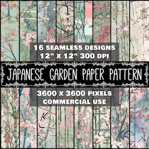 Digitales Papier Japanischer Garten Muster Sofort Download Nahtlose Digital Sakura Bambus Design Scrapbook Kirschblüte Sofort Download