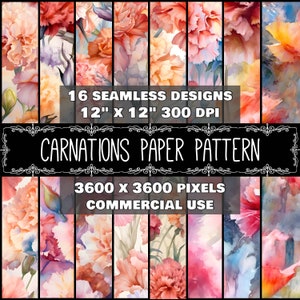 Papier numérique Motif floral Téléchargement instantané Sans soudure Digital Carnation Design Scrapbook Digital Carnation Paper Pattern Téléchargement instantané