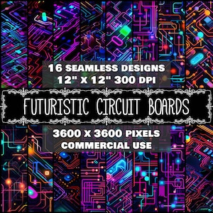Digital Paper Neon Circuit Board Pattern Instant Download Seamless Digital Circuit Board Design Scrapbook Digital Circuit Board Neon Pattern