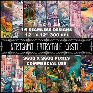 Digital Paper Kirigami Pattern Instant Download Seamless Digital Fairytale Castle Kirigami Design Scrapbook Digital Castle Kirigami