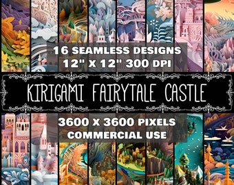 Digital Paper Kirigami Pattern Instant Download Seamless Digital Fairytale Castle Kirigami Design Scrapbook Digital Castle Kirigami