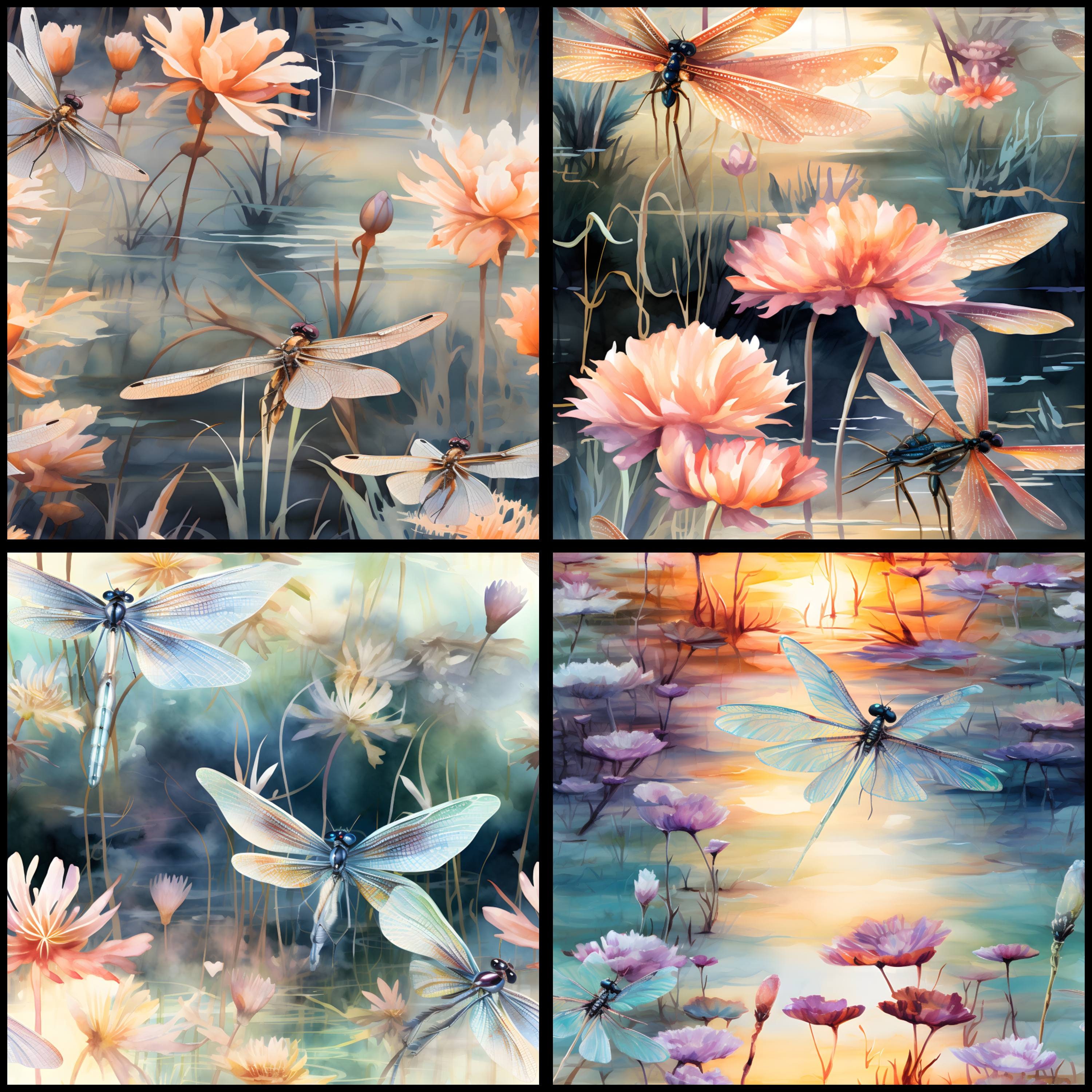 Digital Paper Dragonfly Pattern Instant Download Seamless Digital ...