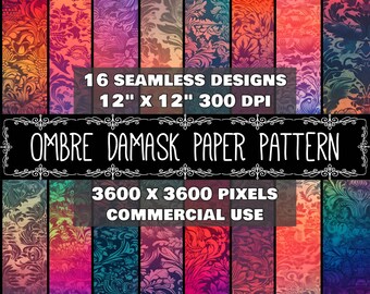 Digital Paper Ombre Damask Pattern Instant Download Seamless Digital Damask Ombre Design Scrapbook Digital Ombre Damask Instant Download