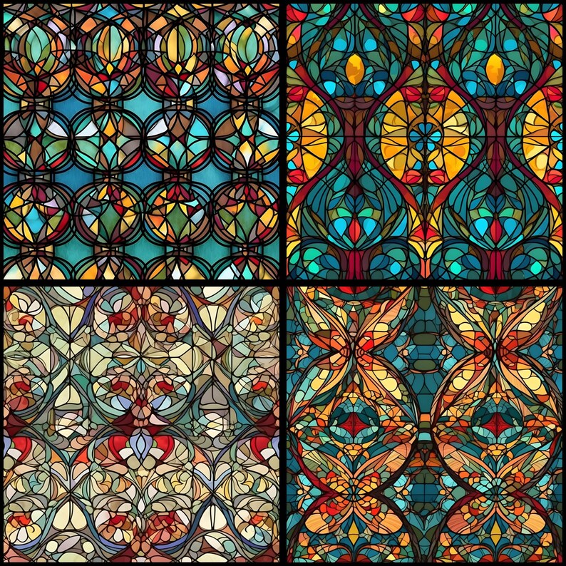 Digital Paper Stained Glass Pattern Instant Download Seamless Digital Stained Glass Design