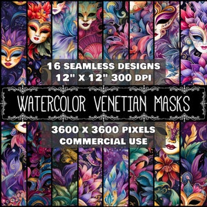 Digitales Papier Venezianische Maske Muster Sofort Download Nahtlose Aquarell Masken Design Scrapbook Venezianische Maske Decoupage Venezianische Masken Design