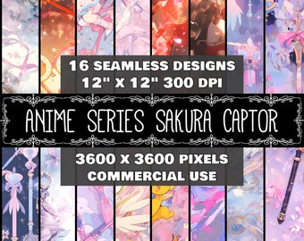 Digital Paper Anime Sakura Pattern Instant Download Seamless Digital Anime Sakura Design Scrapbook Digital Anime Pattern Sakura Captor Anime