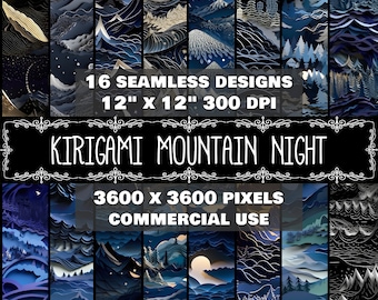 Digital Paper Kirigami Pattern Instant Download Seamless Digital Mountain Night Design Scrapbook Digital Kirigami Mountain Night Pattern