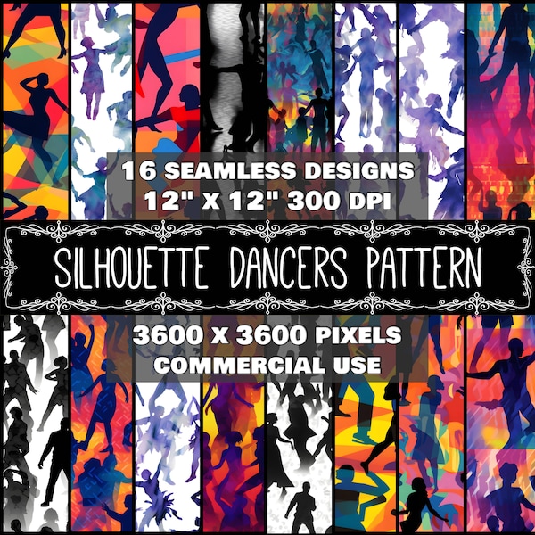 Digital Paper Dancer Pattern Instant Download Seamless Digital Silhouette Dancer Design Scrapbook Digital Dancer Silhouette Instant Download