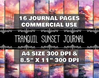 Digital Journal Sunset Pattern Instant Download Printable Journal Tranquil Design Scrapbook Printable Journal Sunset Pattern Tranquil Sunset