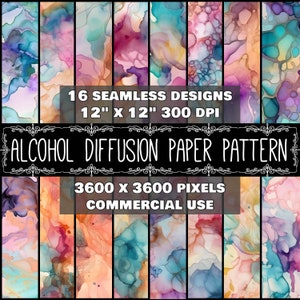 Puede incluir: 16 patrones de papel digital sin costuras que presentan diseños abstractos de tinta de alcohol en tonos de azul, rosa, morado y naranja. Cada patrón mide 30,48 cm por 30,48 cm y 300 DPI. Los patrones miden 3600 píxeles por 3600 píxeles y son para uso comercial.